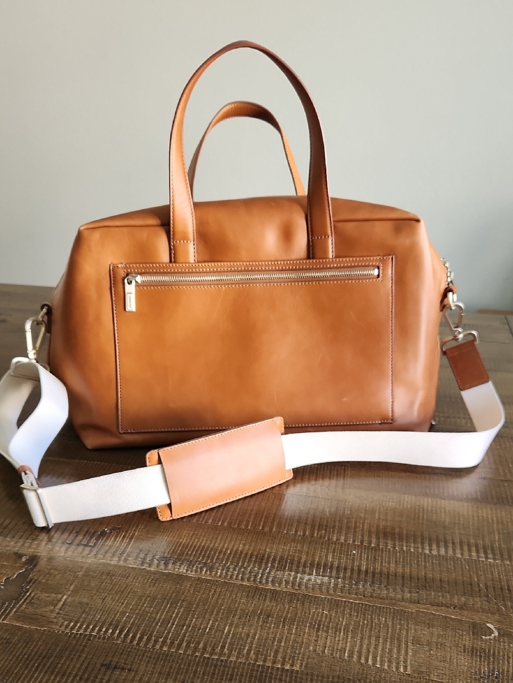 AWAY Tan Leather Weekender Duffel Bag with Removable Strap